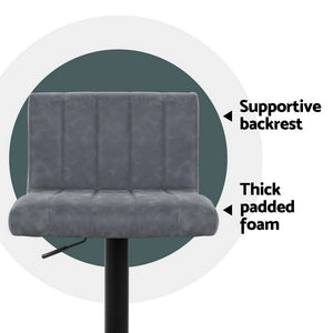 4x Bar Stools | Vintage Leather | Gas Lift | Grey Finish