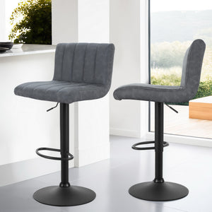 4x Bar Stools | Vintage Leather | Gas Lift | Grey Finish