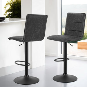 4x Bar Stools | Gas Lift | Vintage Leather | Grey Finish