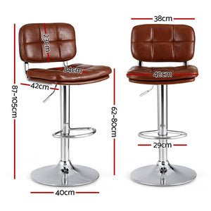Swivel Bar Stools Set 2pc | Gas Lift | Tufted PU Leather | Brown