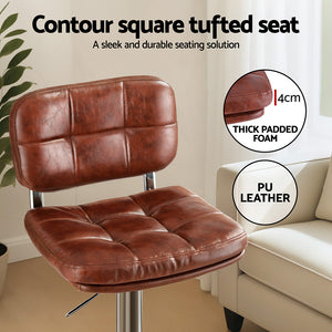 Swivel Bar Stools Set 4pc | Gas Lift | Tufted PU Leather | Brown