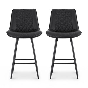 Bar Stools Set 2pc | Diamond PU Leather Counter Stools | Black