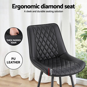 Bar Stools Set 2pc | Diamond PU Leather Counter Stools | Black