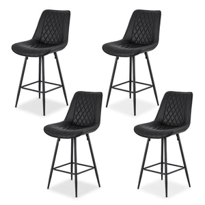 Counter Stools Set 4pc | Diamond-Pattern PU Leather | Black