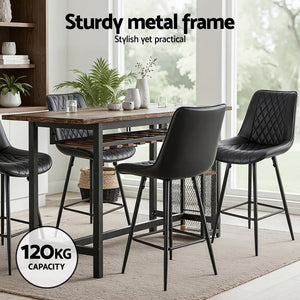 Counter Stools Set 4pc | Diamond-Pattern PU Leather | Black
