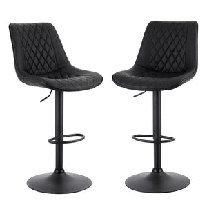 Swivel Bar Stools Set 2pc | Gas Lift | Diamond Leather | Black