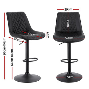 Swivel Bar Stools Set 4pc | Gas Lift | Diamond Leather | Black