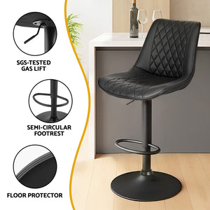 Swivel Bar Stools Set 4pc | Gas Lift | Diamond Leather | Black