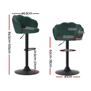 4x Bar Stools | Gas Lift | Velvet | Green Finish