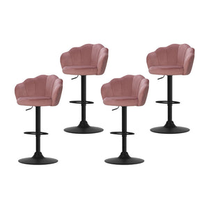 4x Bar Stools | Gas Lift | Velvet | Pink Finish
