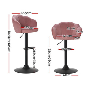 4x Bar Stools | Gas Lift | Velvet | Pink Finish