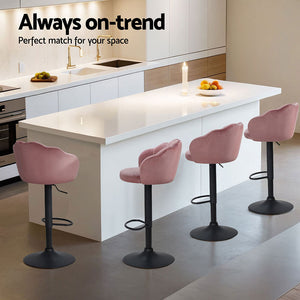 4x Bar Stools | Gas Lift | Velvet | Pink Finish