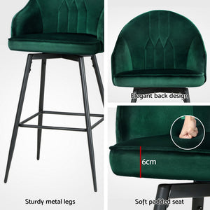 4x Bar Stools | Velvet Swivel | Metal Legs | Green Finish