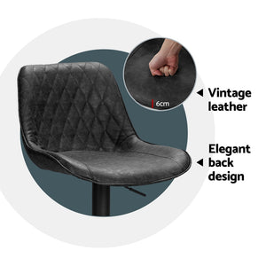 4x Bar Stools | Gas Lift | Vintage Leather | Black Finish