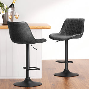 4x Bar Stools | Gas Lift | Vintage Leather | Black Finish