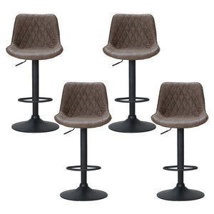 4x Bar Stools | Gas Lift | Vintage Leather | Brown Finish