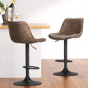 4x Bar Stools | Gas Lift | Vintage Leather | Brown Finish