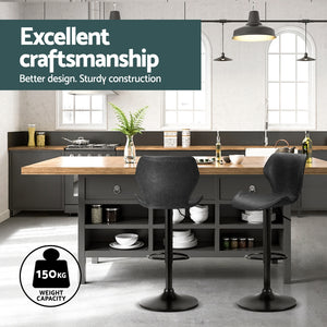 4x Bar Stools | Vintage Leather | Gas Lift | Black Finish