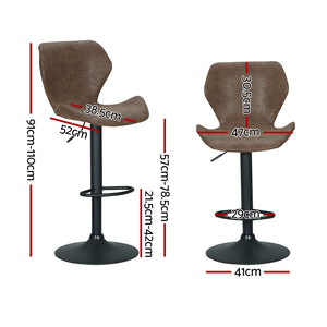 4x Bar Stools | Vintage Leather | Gas Lift | Brown Finish