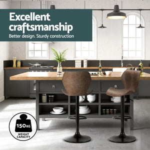 4x Bar Stools | Vintage Leather | Gas Lift | Brown Finish