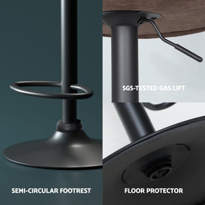 4x Bar Stools | Vintage Leather | Gas Lift | Brown Finish