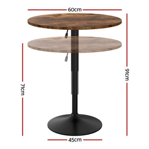 Bar Table 60cm | Height Adjustable 360° Swivel | Rustic Brown & Black Base