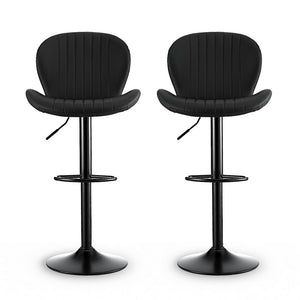 Swivel Bar Stools Set 2pc | Gas Lift | Shell Leather | Black