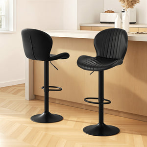 Swivel Bar Stools Set 2pc | Gas Lift | Shell Leather | Black