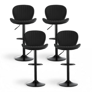 Adjustable Swivel Bar Stools Set 4pc | Gas Lift | Shell Leather | Black