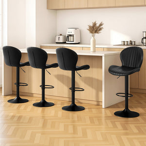 Adjustable Swivel Bar Stools Set 4pc | Gas Lift | Shell Leather | Black