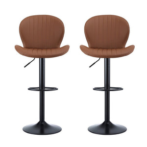 Swivel Bar Stools Set 2pc | Gas Lift | Shell Leather | Brown