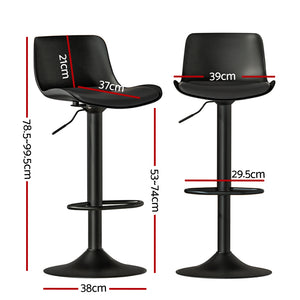 2x Bar Stools | Padded Seat | Gas Lift | Black