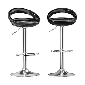 2x Bar Stools | Gas Lift | Plastic Seat | Black