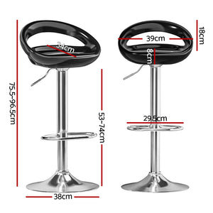 2x Bar Stools | Gas Lift | Plastic Seat | Black