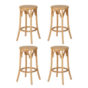 4x Bar Stools | Rattan Seat | Wooden Frame