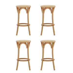 4x Bar Stools | Rattan Seat | Wooden Frame