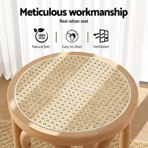 4x Bar Stools | Rattan Seat | Wooden Frame