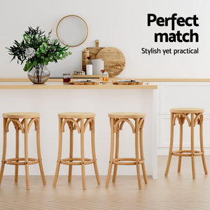 4x Bar Stools | Rattan Seat | Wooden Frame