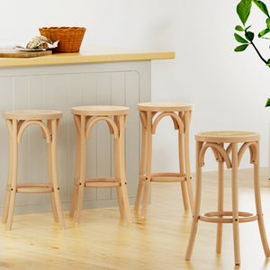 4x Bar Stools | Rattan Seat | Wooden Frame
