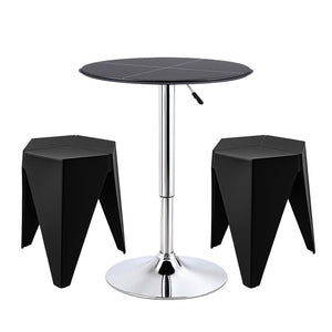 Artiss Bar Stools and Table Set 3PCS Dining Desk Kitchen Chair PVC Leather Black