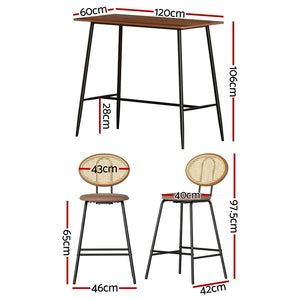 Artiss Bar Table & Stools Set | Dining Desk | Industrial | Kitchen Chairs | Cafe Pub