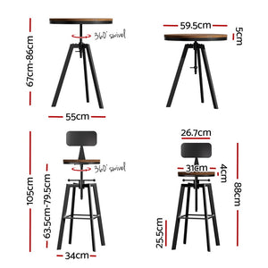 Artiss Bar Table & Stools Set | Dining Desk | Industrial | Kitchen Chairs | Pub Style