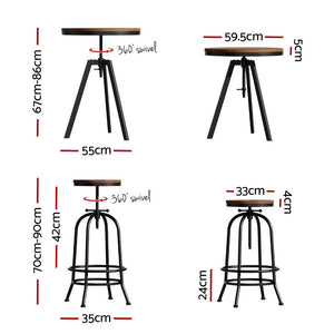 Artiss Bar Table & Stools Set | Dining Desk | Industrial | Kitchen Chairs | Cafe Pub