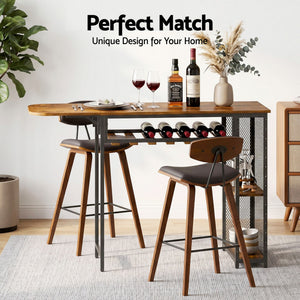 Artiss 3PCS Bar Table and Stools Set Dining Table Solid Wood Kitchen Chairs Cafe Pub