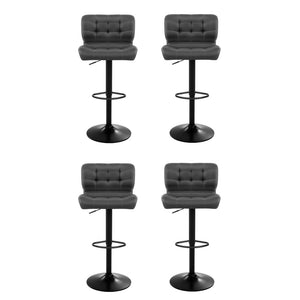 4x Bar Stools | Gas Lift | Leather Padded | Grey Finish