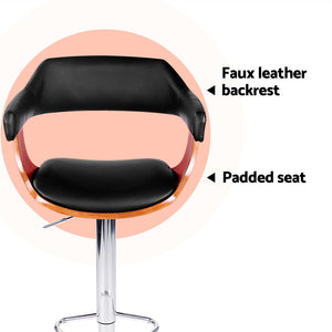 4x Bar Stools | Gas Lift | Leather w/Armrest | Black