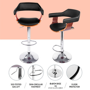 4x Bar Stools | Gas Lift | Leather w/Armrest | Black
