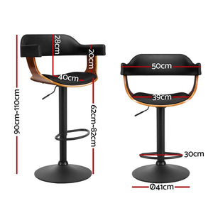 4x Bar Stools | Gas Lift | Leather w/Armrest | All Black