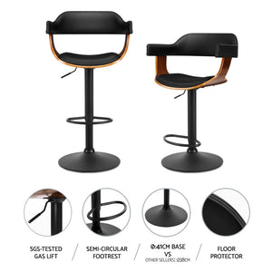 4x Bar Stools | Gas Lift | Leather w/Armrest | All Black