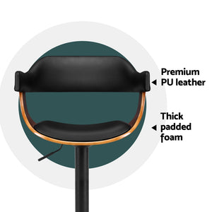 4x Bar Stools | Gas Lift | Leather w/Armrest | All Black